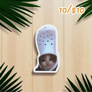 Sad Cat with Croc Hat Meme Sticker – 2.5”